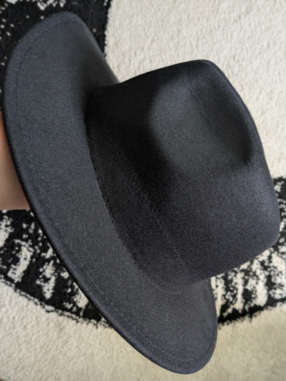 Witchy Black Wide-Brim Fedora with Pink Floral, Butterfly & Moon Embroidery - Picture 10 of 13